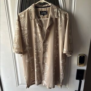Beige Short Sleeve Shirt with Mushroom Print